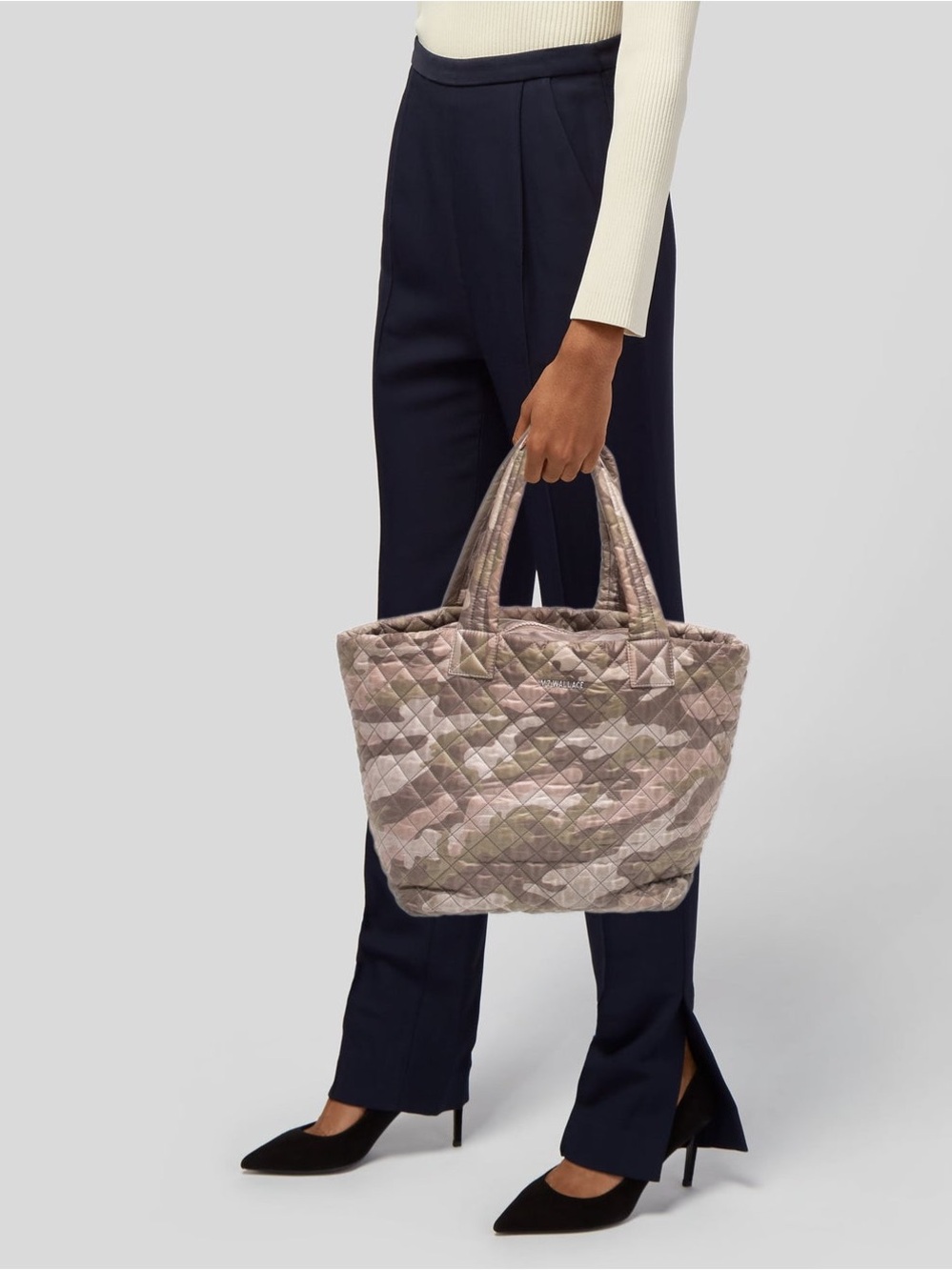 MZ Wallace Quilted Camouflage Tote Bag in Beige Pink medium
